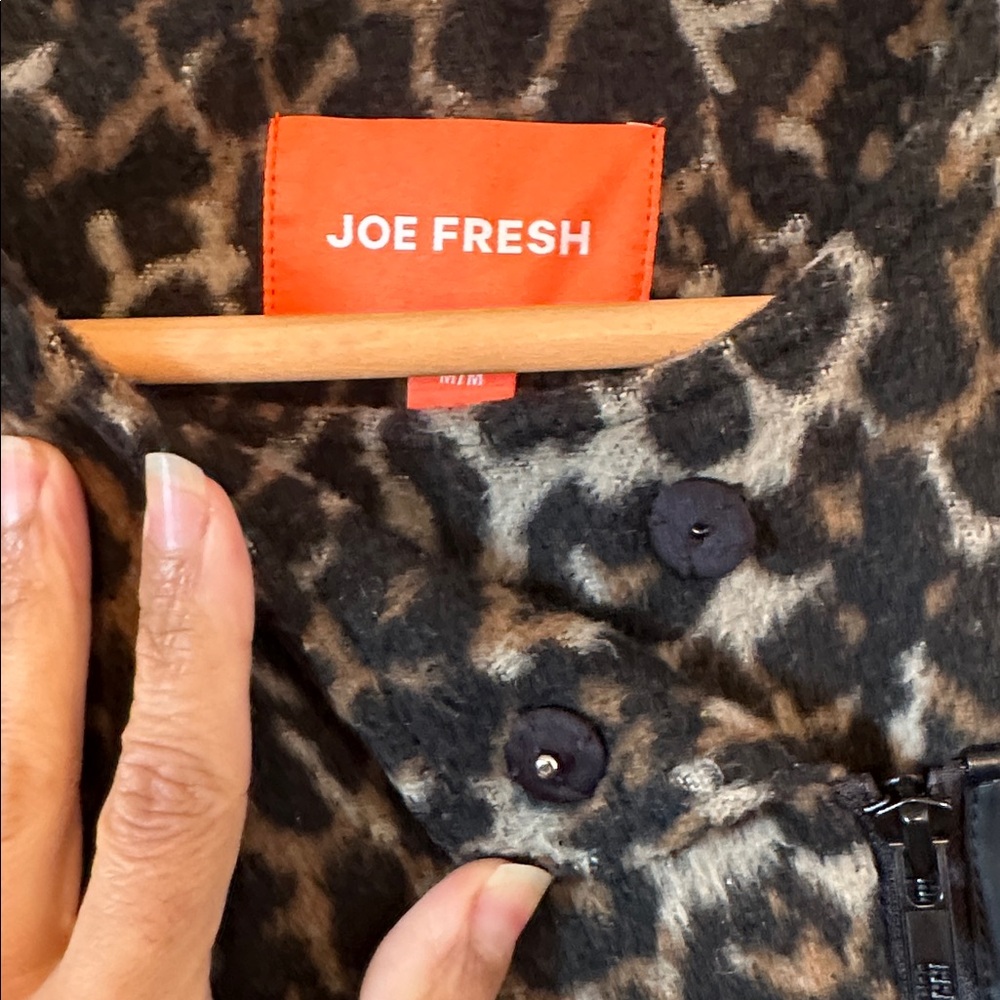 JOE FRESH Women's Black and Brown Cheetah Print Teddy Jacket - Picture 5 of 12